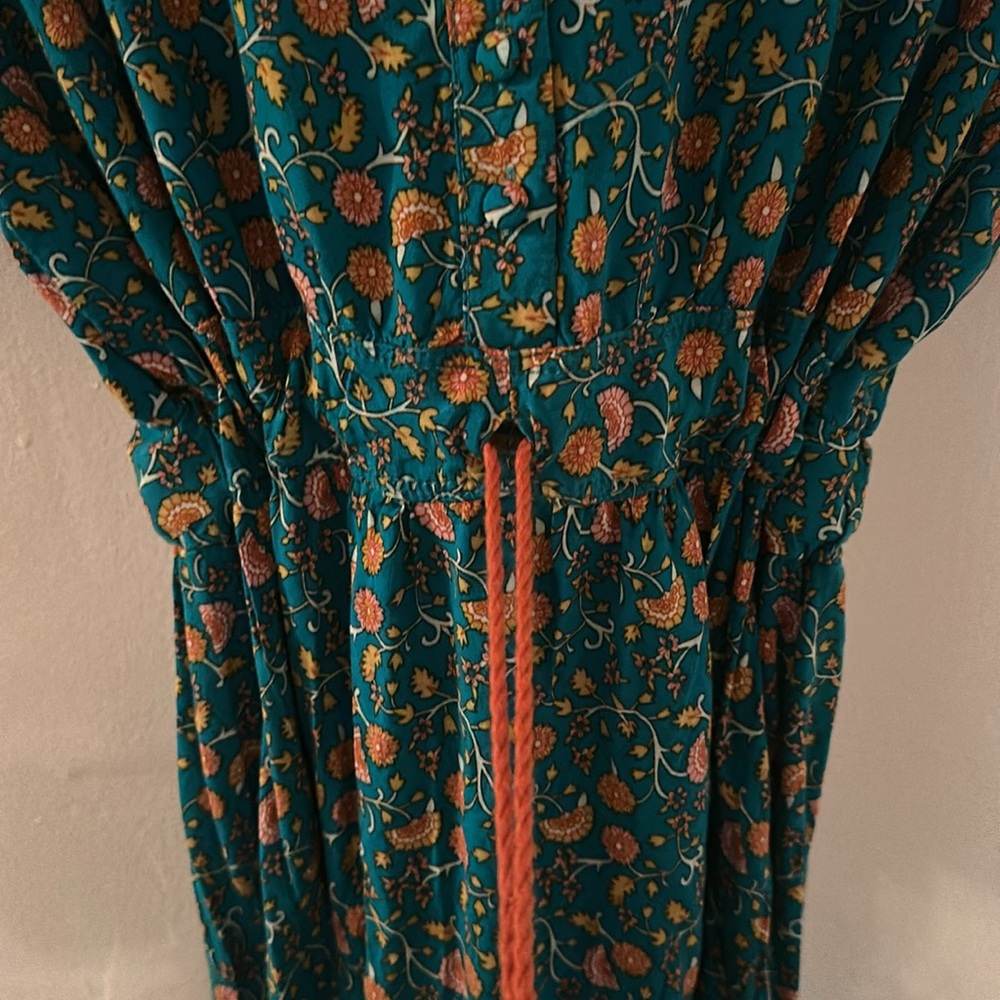 Floral Teal and Brown Dress - Picture 3 of 4